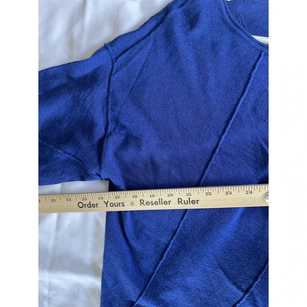 Eileen Fisher Woman Sweater Womens 1X Blue Merino Wool Asymmetrical Hem Pullover - Picture 12 of 13